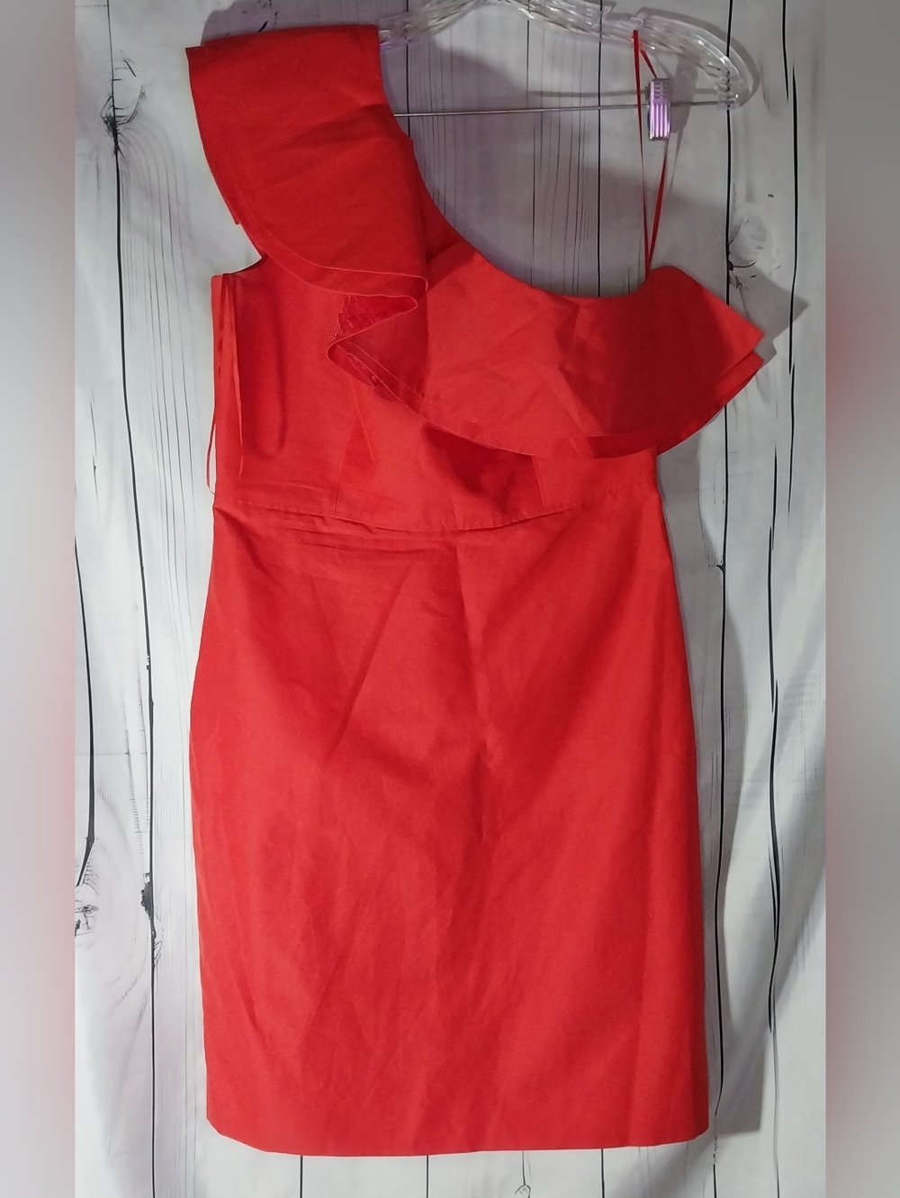 J. Crew Red One-Shoulder Ruffle Sheath Cocktail Classic Contemporary Dress